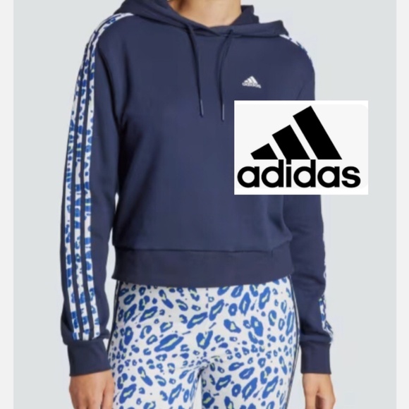 NEW Adidas Blue hoodie/leggings set with cheeta print stripes, XL/L  PG1454 - Picture 1 of 8